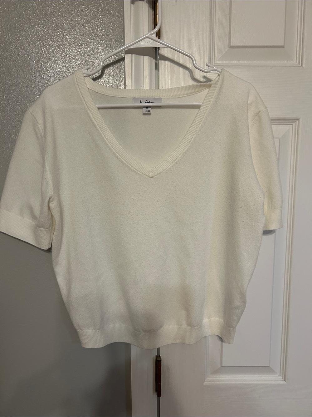 Sam Edelman Cream V-Neck Short Sleeve Knit